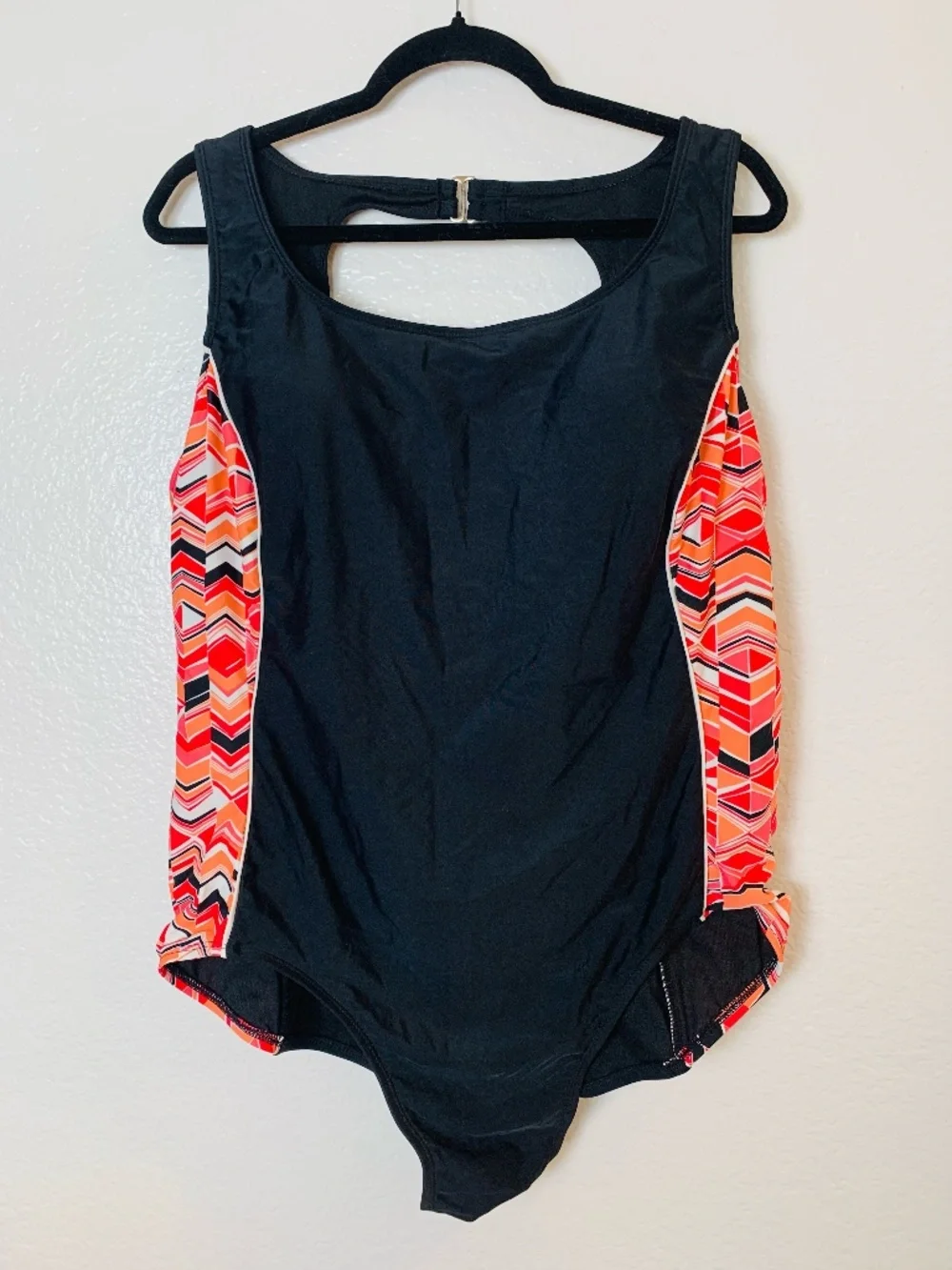 Catalina Womens One Piece Swimsuit 3X (22W-24W) Black With Multi Color Trim